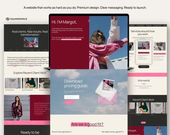 Plantilla de Squarespace para asistente virtual, sitio web de gestor de redes sociales en rosa burdeos.