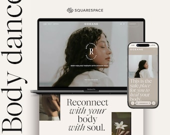 Plantilla de Squarespace para bienestar, sitio web para terapeutas, tema web para entrenadores de movimiento corporal, fisioterapia y yoga, plantillas de fitness consciente