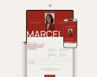 Plantilla de Squarespace para diseño web de coaching empresarial, tema editorial de lujo en rojo.