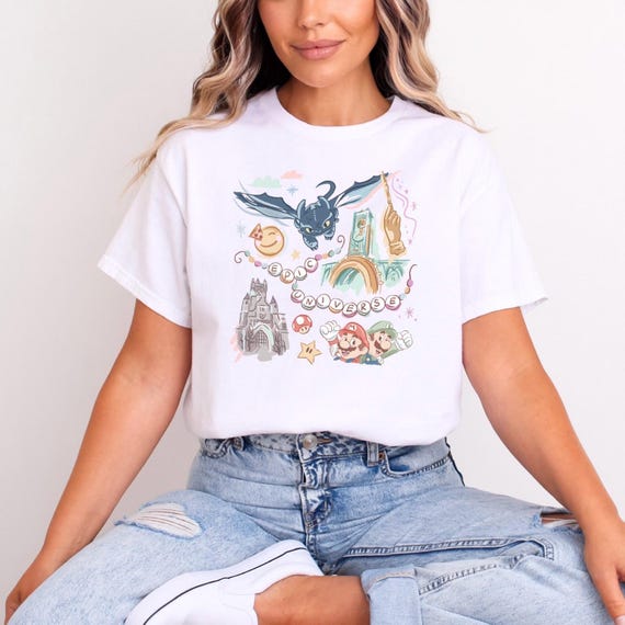 Epic Universe T-Shirt, Tee for Adults & Kids, Available in Other Colours, Mario, Luigi, Toothless