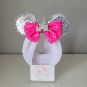 Pink and Silver Castle Minnie Mouse Mickey Mouse Baby Ears Headband Wrap Inspired by Disney