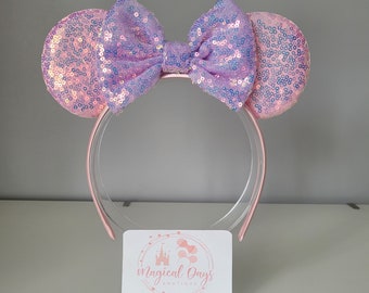 Pink and Lilac Iridescent Disney Inspired Mickey Minnie Mouse Ears Headband / Disney Park Ears