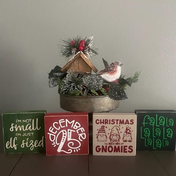 3.5" Square Wood Word Blocks with Various Christmas Sayings