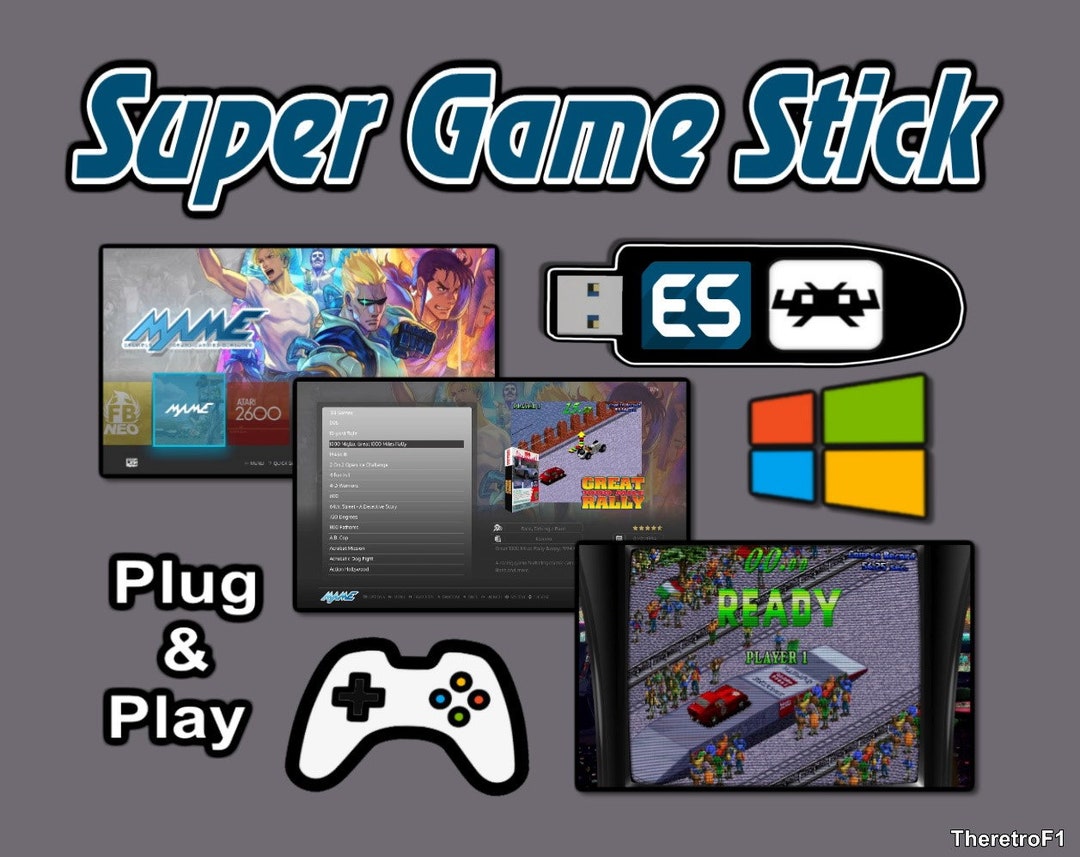 Portable Retro Gaming Stick Emulationstation RA 64GB 12,000titles Plug