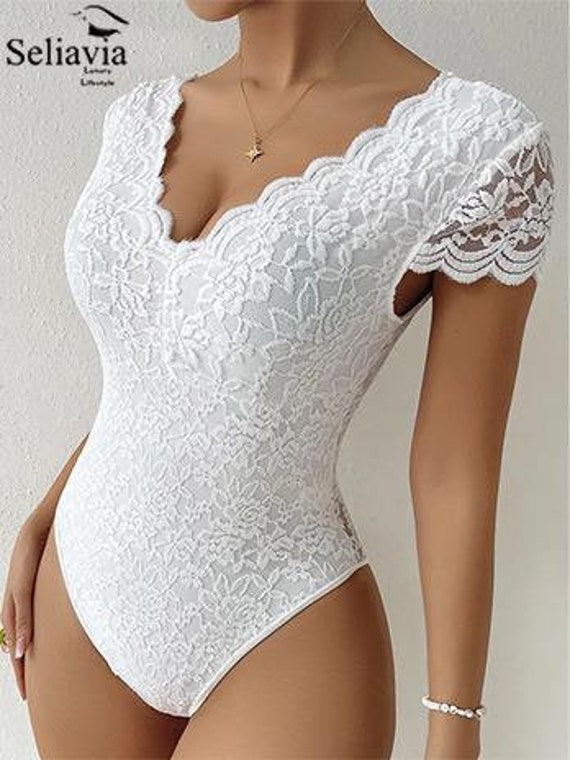 Body de encaje blanco manga larga sale