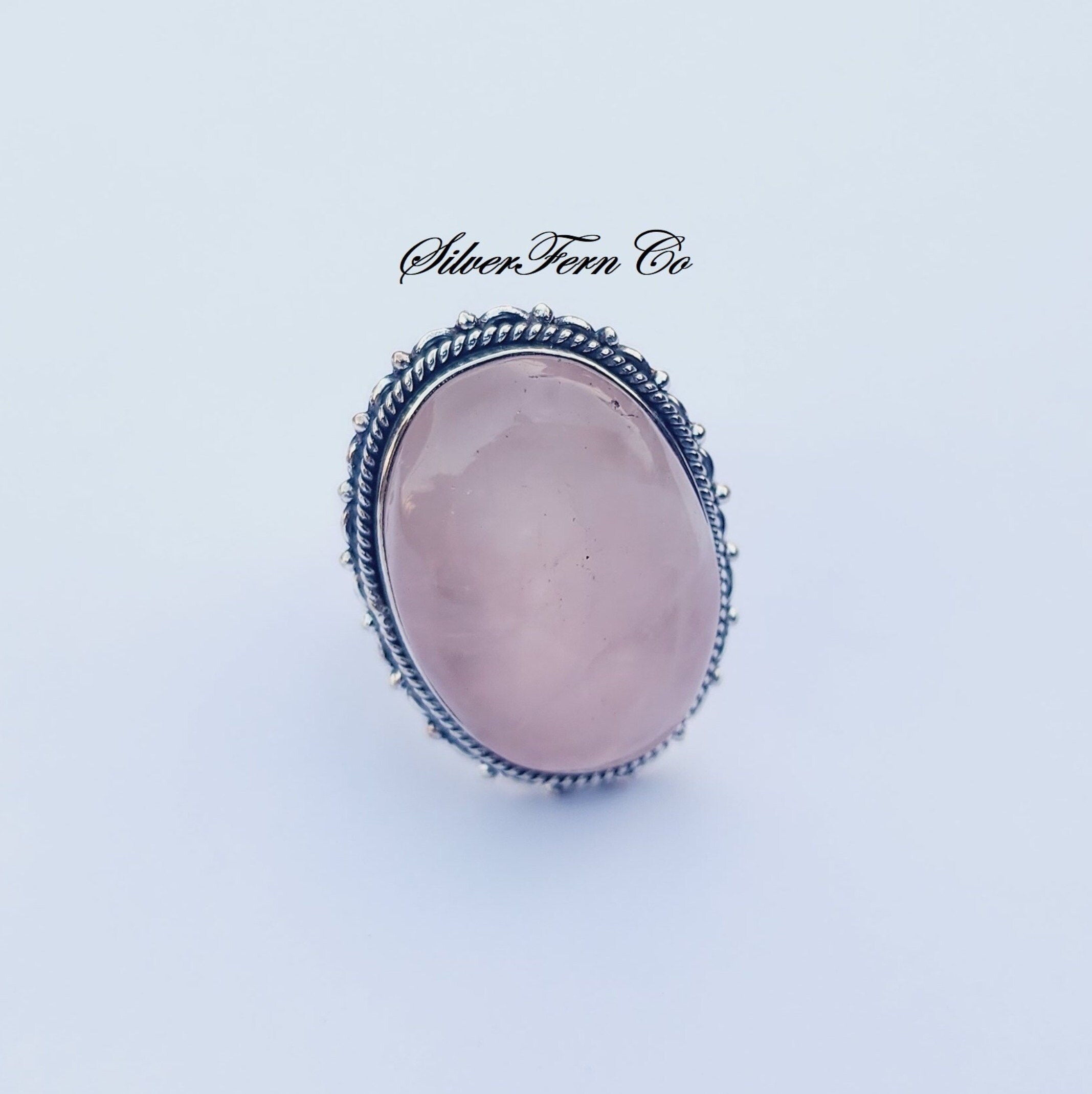 Natural Rose Quartz Ring, 925 Sterling Silver Oval Cut Gemstone, Handmade Pink Band - Birthday Gift Idea MO2028