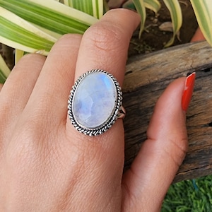 Handmade Blue Fire Moonstone Ring: 925 Sterling Silver Jewelry