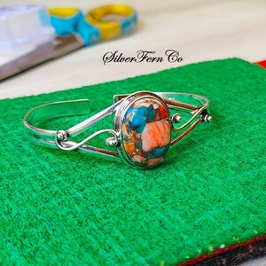 Natural Oyster Turquoise Bangle, 925 Sterling Silver Bangle, handmade Bangle,  Gemstone Bangle, Women Bangle, Natural Oyster, Gift for her.