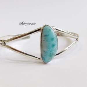 Larimar Bangle , Handmade Bangle, 925 sterling silver, Silver Jewelery, Natural Larimar, Women Bangle, Stylish Bangle, Gift for her.