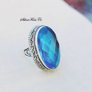 Blue Topaz Ring, 925 sterling silver, Handmade Ring,Natural Topaz, Silver Jewelry, Unique Ring, Women Ring, Gift for her, Bridesmaid, Gifts.