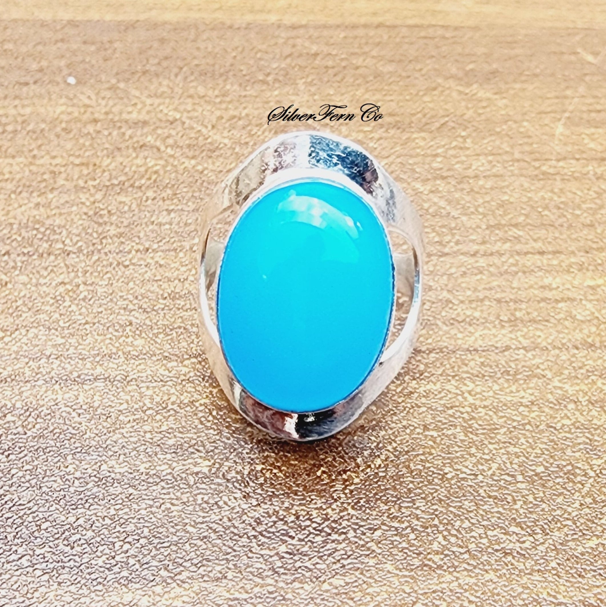 Anello In Argento Con Calcedonio Blu Naturale, Anello In - Foto 4