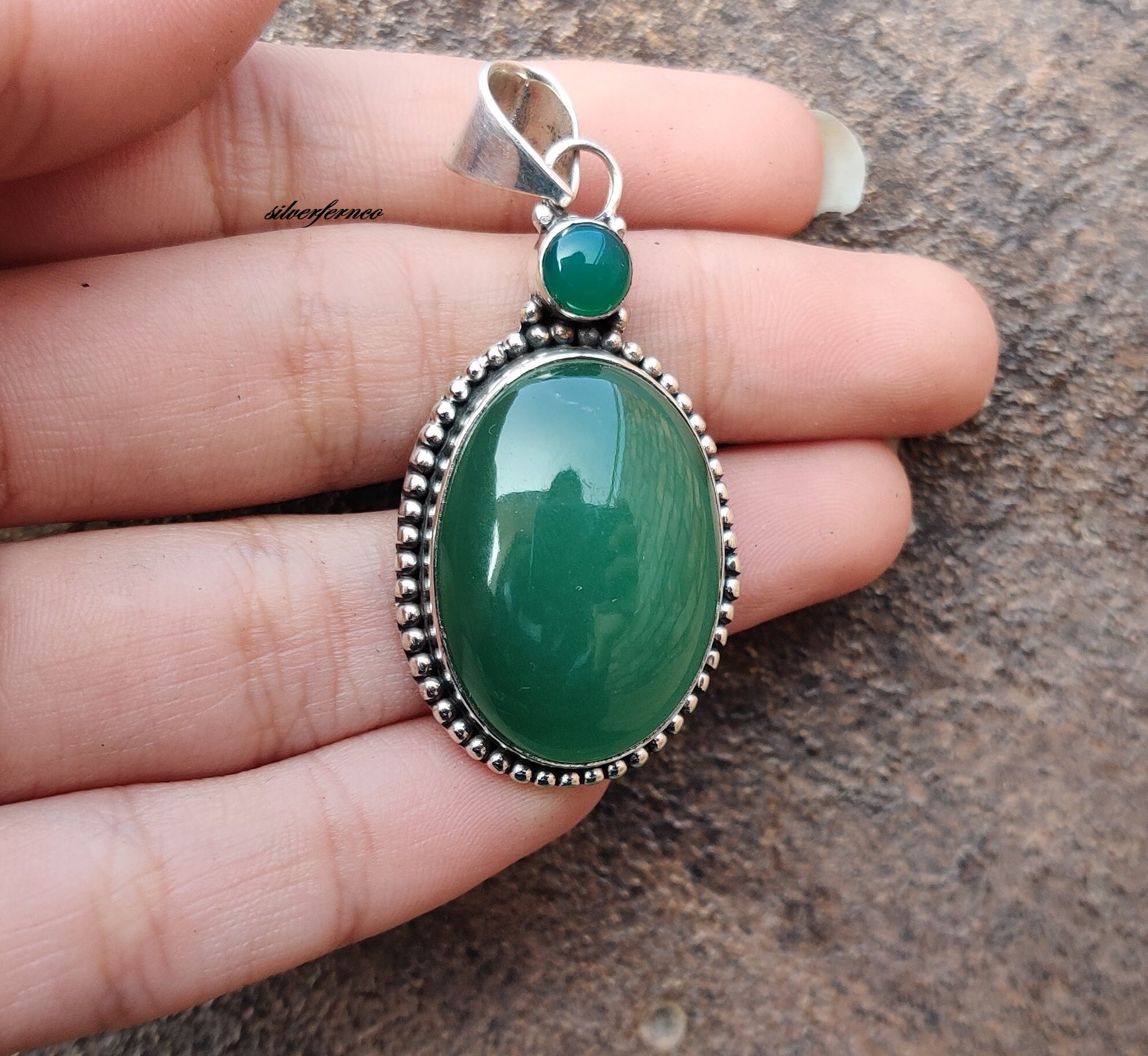 Handmade Green Jade 925 Sterling Silver Pendant: Women's Gemstone