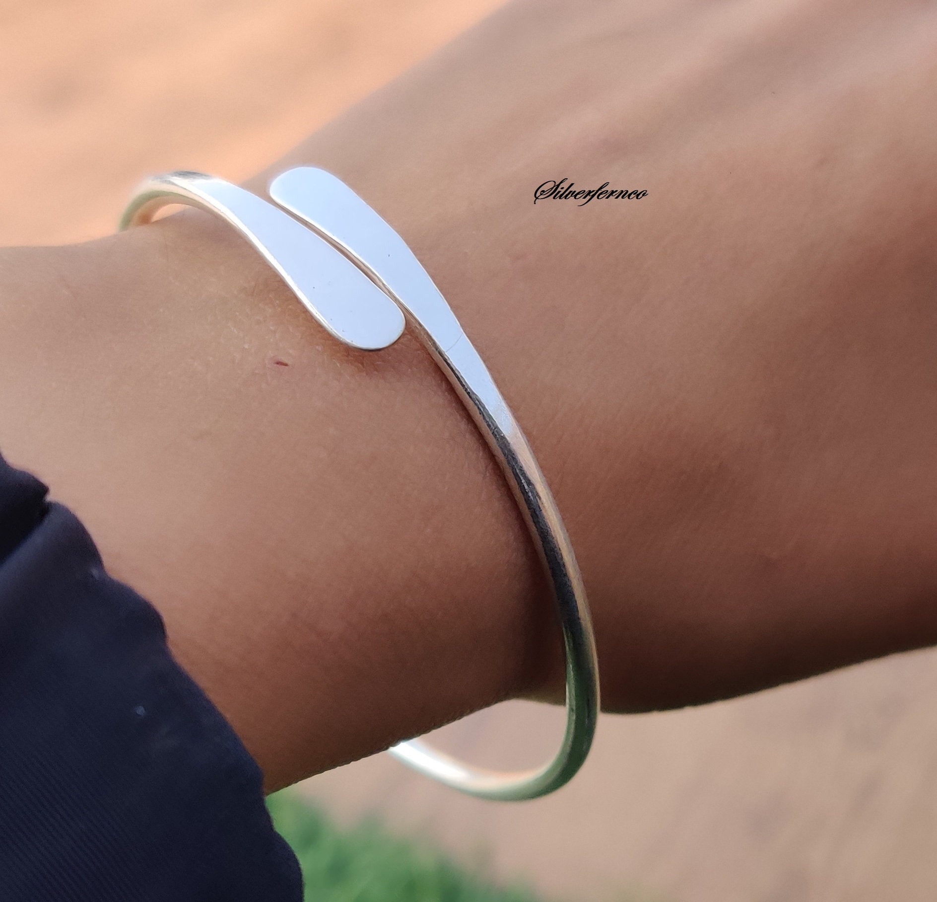 Hammered Sterling Silver Twist Bangle - Chunky Stackable Bracelet