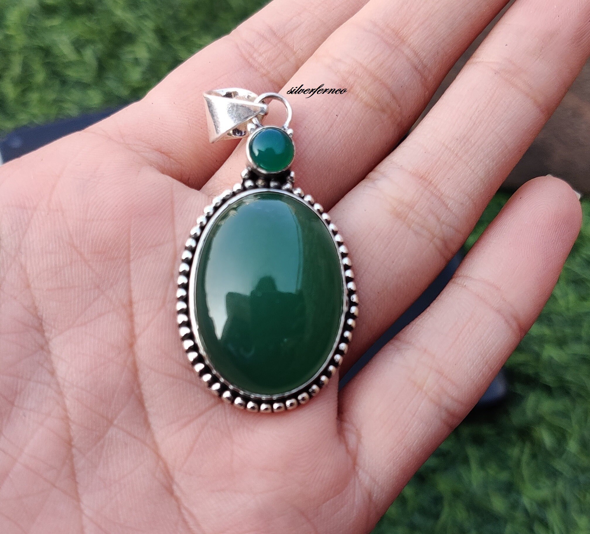 Handmade Green Jade 925 Sterling Silver Pendant: Women's Gemstone