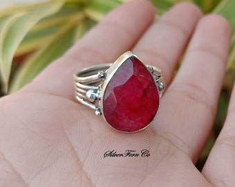 Bague en argent 925 avec rubis brut : bague bohème avec pierre de naissance de juillet