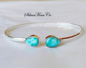 Handmade Larimar Bangle: 925 Sterling Silver Jewelry