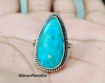Handmade Kingman Turquoise Ring: 925 Sterling Silver Gemstone