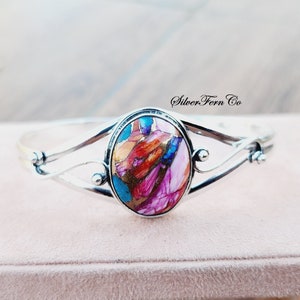925 sterling silver Pink oyster Turquoise bangle, Handmade Bangle, Women Bangle, Unique Bangle, Natural Turquoise, Bridesmaid, Gift for her.