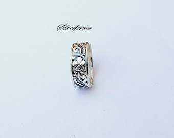 Handgemaakte sterlingzilveren brede bandring: statementsieraden met bloemen