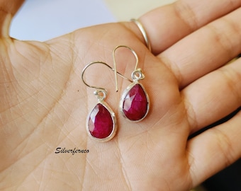 Boucles d'oreilles pendantes en rubis faites main : pendants d'oreilles en argent sterling 925