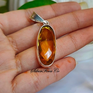 Faceted Citrine Pendant, 925 Sterling Silver, Handmade Jewelry, Women Pendant, Vintage Pendant, Birthday Gift, All Ocassion Gift
