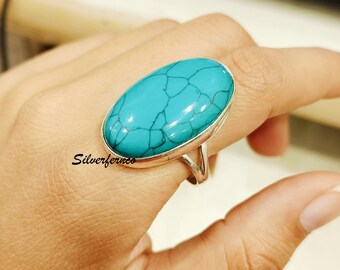 Blue Turquoise Ring, 925 Sterling Silver, Handmade Jewelry, Anniversary Gift, Birthday Gift, Silver Jewelry, Women's Jewelry, Gift for her.