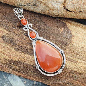 Natürlicher Karneol Anhänger, Roter Edelstein Anhänger, Handgefertigter Anhänger, 925 Sterling Silber Anhänger, Geschenk für sie, Oval Karneol Anhänger