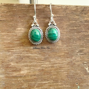 Malachite Earring, 925 Sterling Silver, Handmade , Dangle & Drop Earrings, Natural Malachite Earrings, Statement Earring, Anniversary Gift