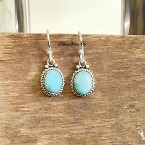 Natural Larimar Gemstone Earring in 925 Sterling Silver, Natural Blue Larimar Hook Earring, Sterling Silver Dangle Earring, Gift for her