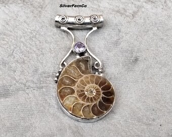Sterling Silver Ammonite Fossil Pendant, Handmade Jewelry Gift