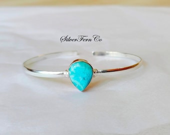 Handmade Larimar Bangle, 925 Sterling Silver Jewelry