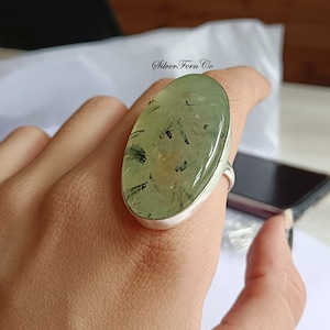 925 Sterling Silver Prehnite Ring, Handmade Ring, Statement Ring, Women Ring, Natural Prehnite, Silver Jewelry, Bridesmaid, Gift For Her.