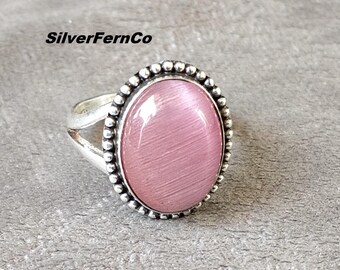 Handmade Pink Calcite Sterling Silver Ring, Gemstone Jewelry