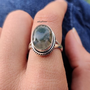 Moss Agate Ring, 925 Sterling Silver Ring, Boho Ring, Statement Ring, Ring For Women, Oval Shape Moss Agate Gemstone Ring, Gift For Her