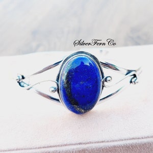 Lapis Lazuli Armreif, 925 Sterling Silber Armreif, Handgemachter Armreif, natürlicher Lapis, Silber Armreif, Statement Schmuck, Hochzeit Armreif, Geschenk