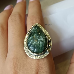 Beautiful Seraphinite Ring, 925 sterling silver, Natural Seraphinite, Pear Shape, Handmade Ring, Silver Jewelry, Wedding Ring, Gift for her