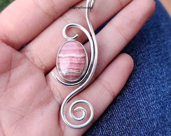 Handmade Rhodochrosite Gemstone Pendant: 925 Sterling Silver