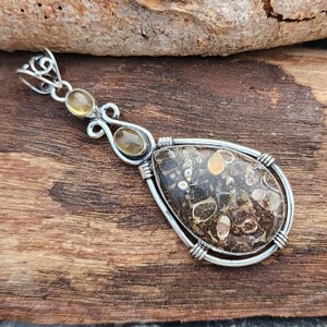 Fossil Citrine Pendant 925 Sterling Silver Pendant Real Gemstone Pendant Handmade Pendant Stylish Jewelry Mother&#39;s Day Gift