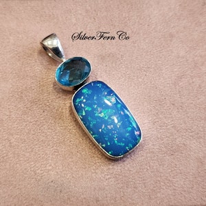 Australian Opal & Blue Topaz Pendant, 925 Sterling Silver, Natural Opal, Women Pendant, Handmade Pendant, Silver Jewelry, Gift For Her,