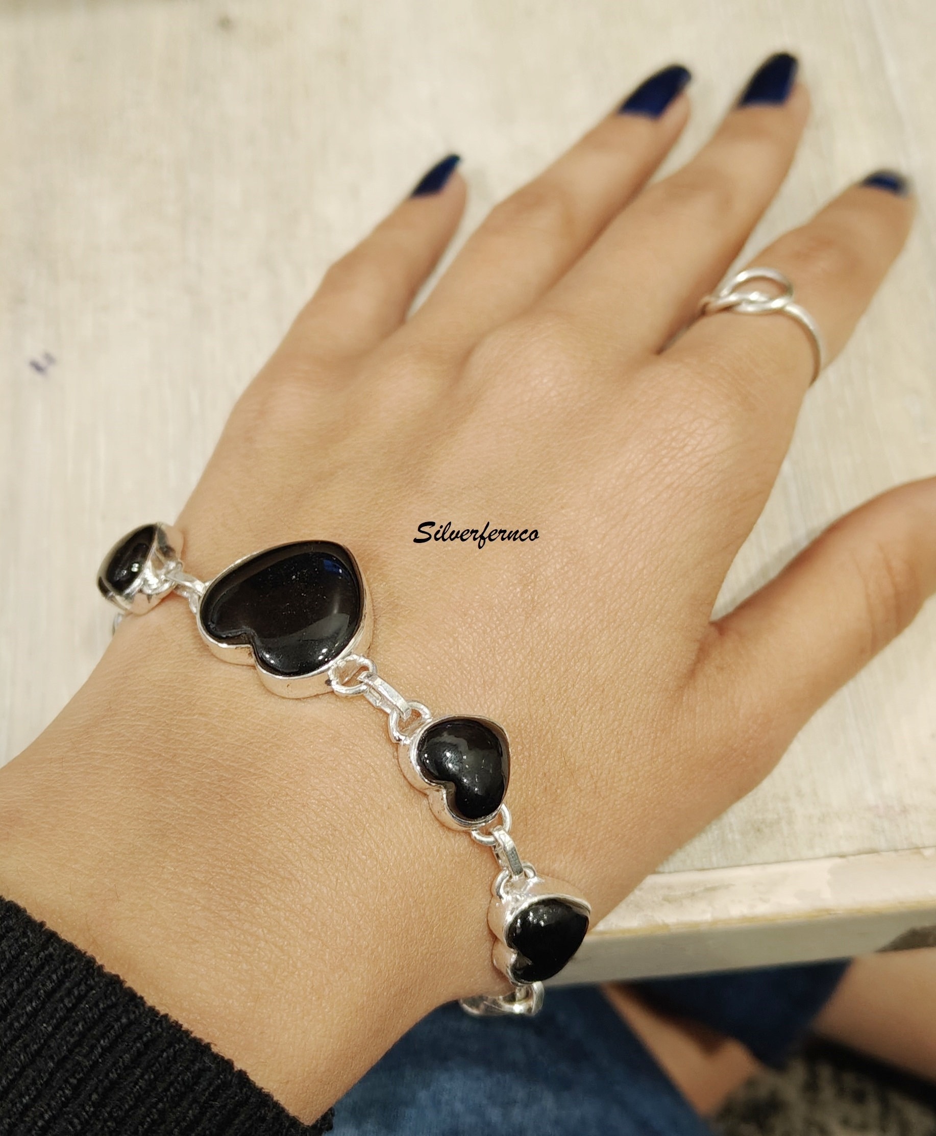 Onyx Heart Bracelet - Etsy