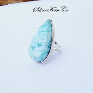 Natural Larimar Ring, 925 Sterling Silver Ring, Blue Stone Ring, Women Silver Ring, Gemstone Ring, Ocean Larimar Ring, Statement Boho Ring