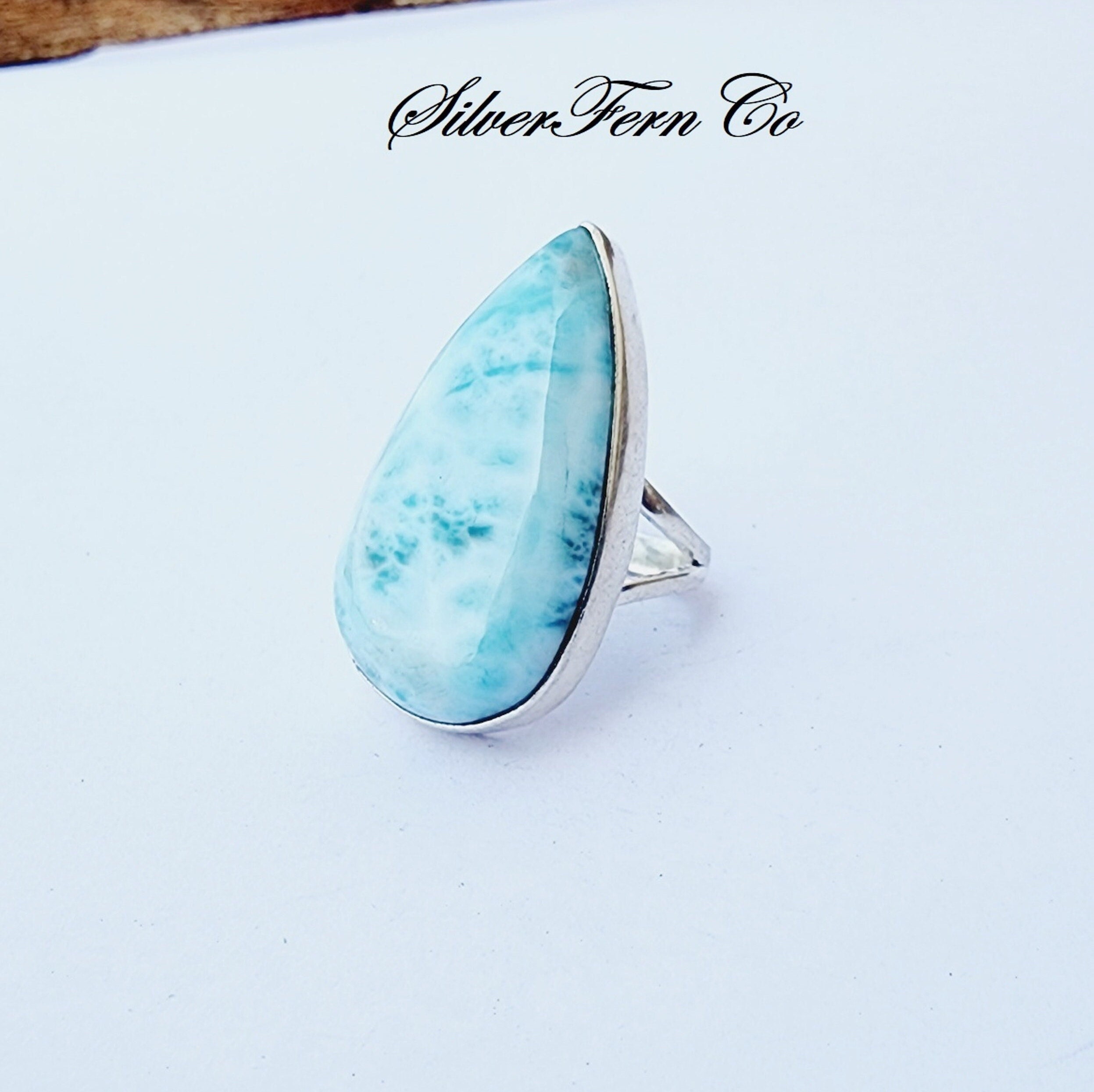 Natural Larimar Ring, 925 Sterling Silver Ring, Blue Stone Ring, Women Silver Ring, Gemstone Ring, Ocean Larimar Ring, Statement Boho Ring