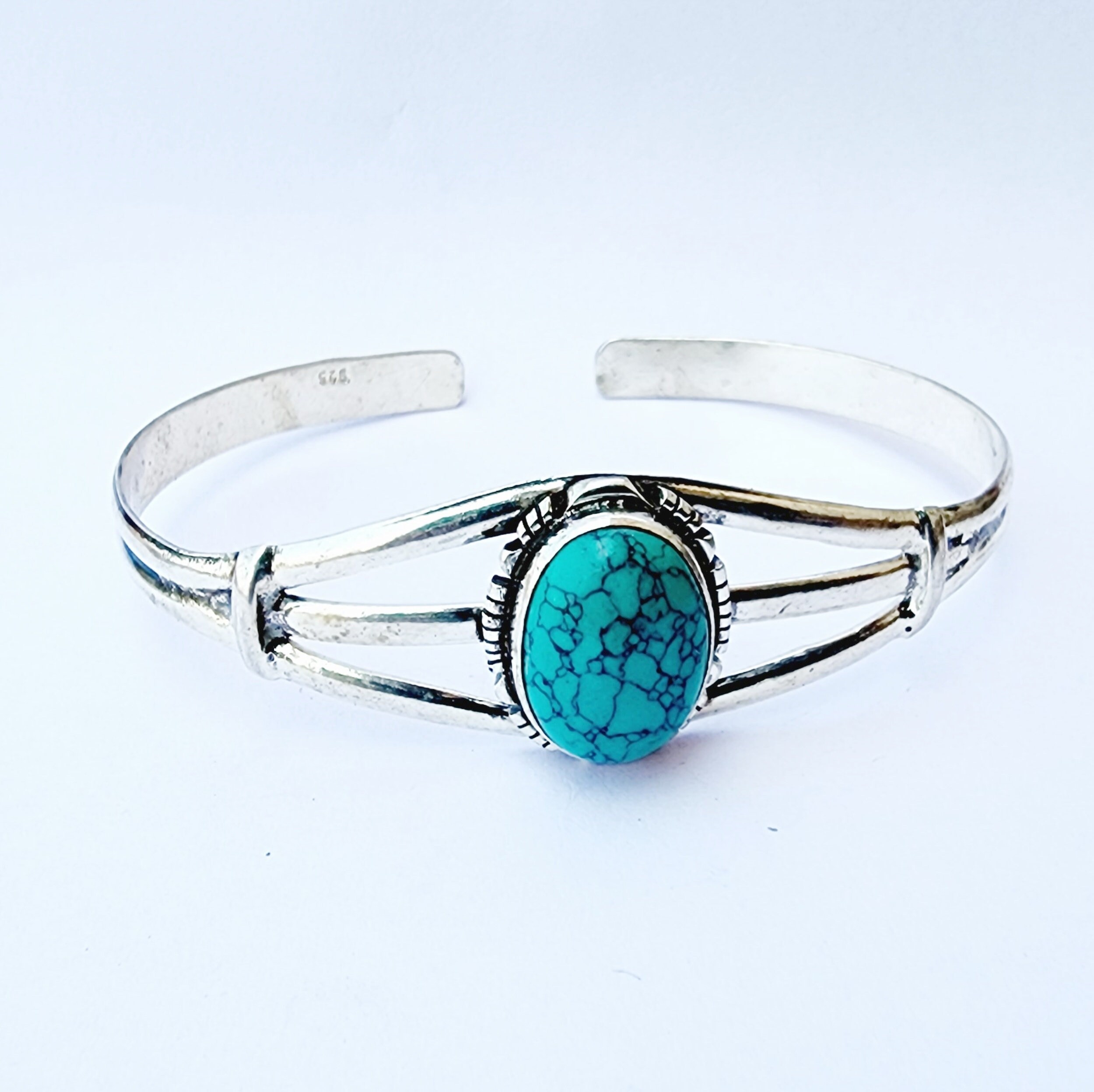 Handmade Turquoise Bangle: Solid 925 Silver Boho Jewelry - Etsy