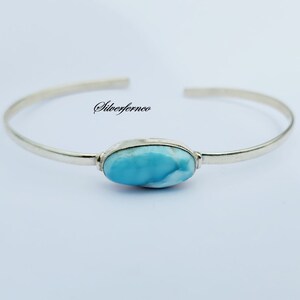 Larimar Bangle, Handmade Bangle, 925 Sterling Silver, Gemstone Bangle, Birthday Gift, Natural Larimar, Friendship Bangle, Gift for her.