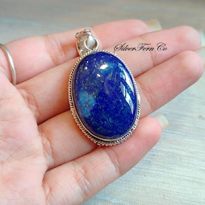 AAA+ Quality Lapis Lazuli Pendant, 925 Sterling Silver Pendant For Blue Oval Handmade Gemstone Pendant Boho Silver Jewelry Best pendant
