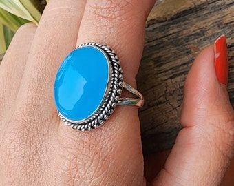 Blue Chalcedony Ring, 925 Sterling Silver Ring, Handmade Jewelry, arty Wear, Valentine Gifts, Anniversary Gifts, Gift for her, Women's Ring.