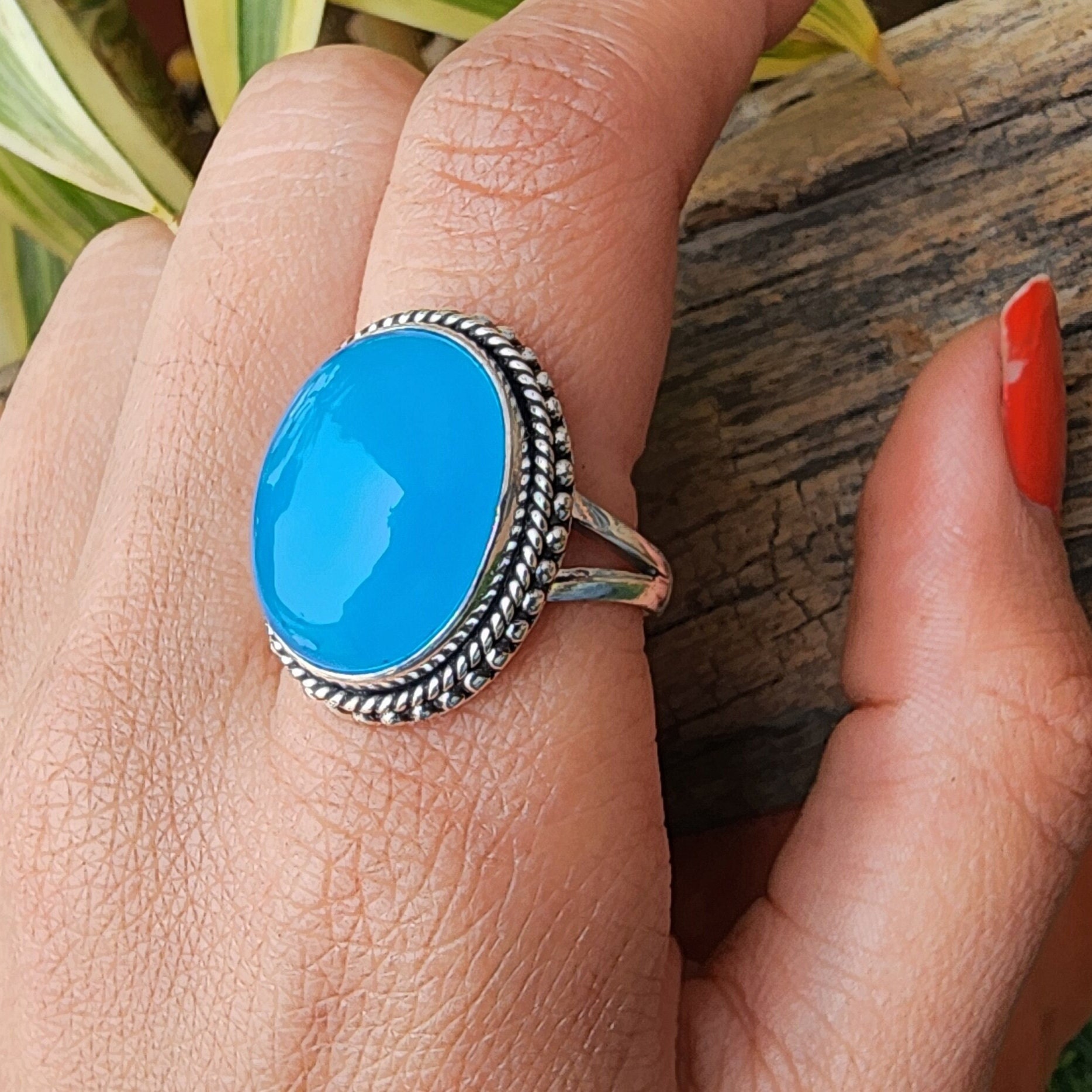 Blue chalcedony ring - Etsy 日本