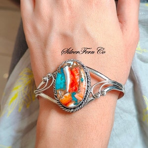 Pink Oyster Turquoise Bangle, 92.5% Sterling Silver Bangle , Handmade Gift Women Bangle, Silver Jewelry ,Bridesmaid Jewelry, Gift For Her,