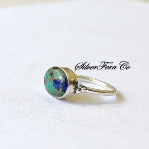 Natural Chrysocolla Gemstone Ring, 925 Sterling Silver, Ethnic Handmade Gemstone Ring,Chrysocolla Round Cabochon Ring, Gift For Her,