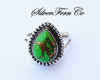 Natural Green Copper turquoise Ring, Handmade Ring, Silver Jewelry, Statement Ring, Unique Ring, Women Ring, Birthday Gift, Gift for her.